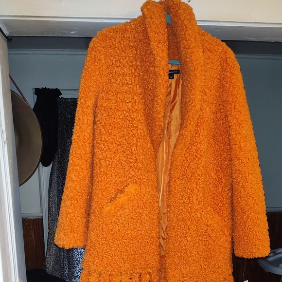 INC International Concepts Jackets & Blazers - INC International Concepts Orange Fringe Teddy bear Coat